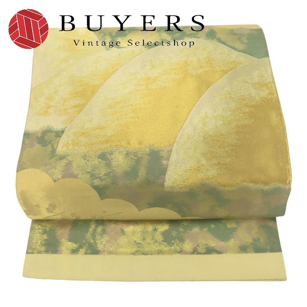 中古】 袋帯 正絹(金銀糸除く) 金糸 ゴールド グリーン系 パープル