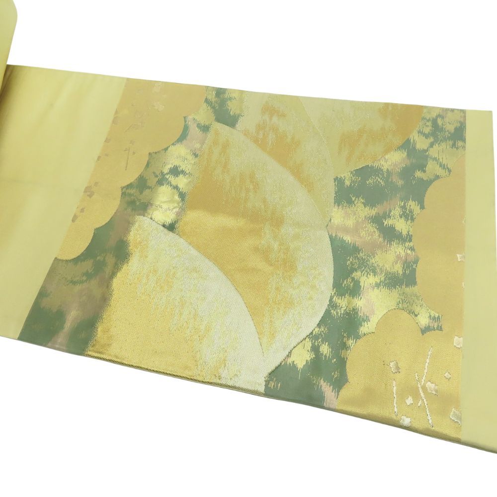 中古】 袋帯 正絹(金銀糸除く) 金糸 ゴールド グリーン系 パープル