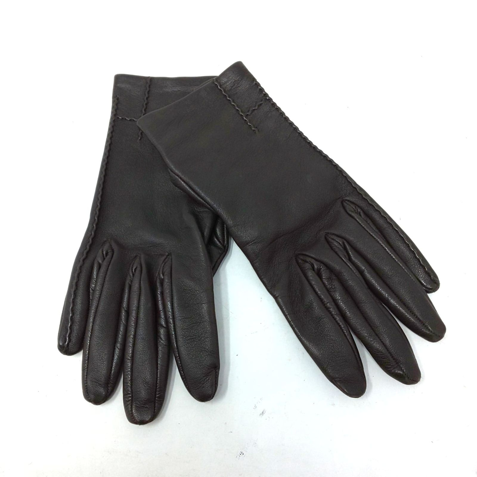 1302 A-05 HERMES エルメス Hロゴ 手袋 グローブ ダークブラウン レザー 表記サイズ6 1 2 レディース ファッション小物 ブランド