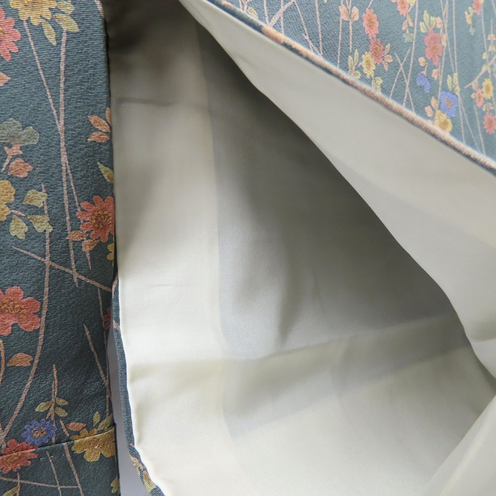 中古】 小紋 正絹 グリーン 花柄 和装 呉服 和服 きもの レディース