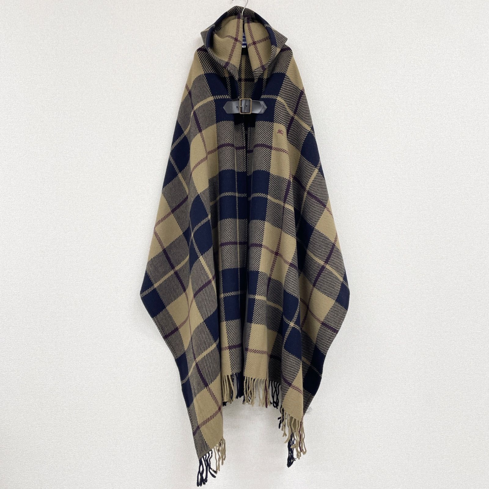 BURBERRY BLUE LABEL バーバリー ブルーレーベル ポンチョ 大判ストール ノバチェック柄 ウール ベージュ レディース