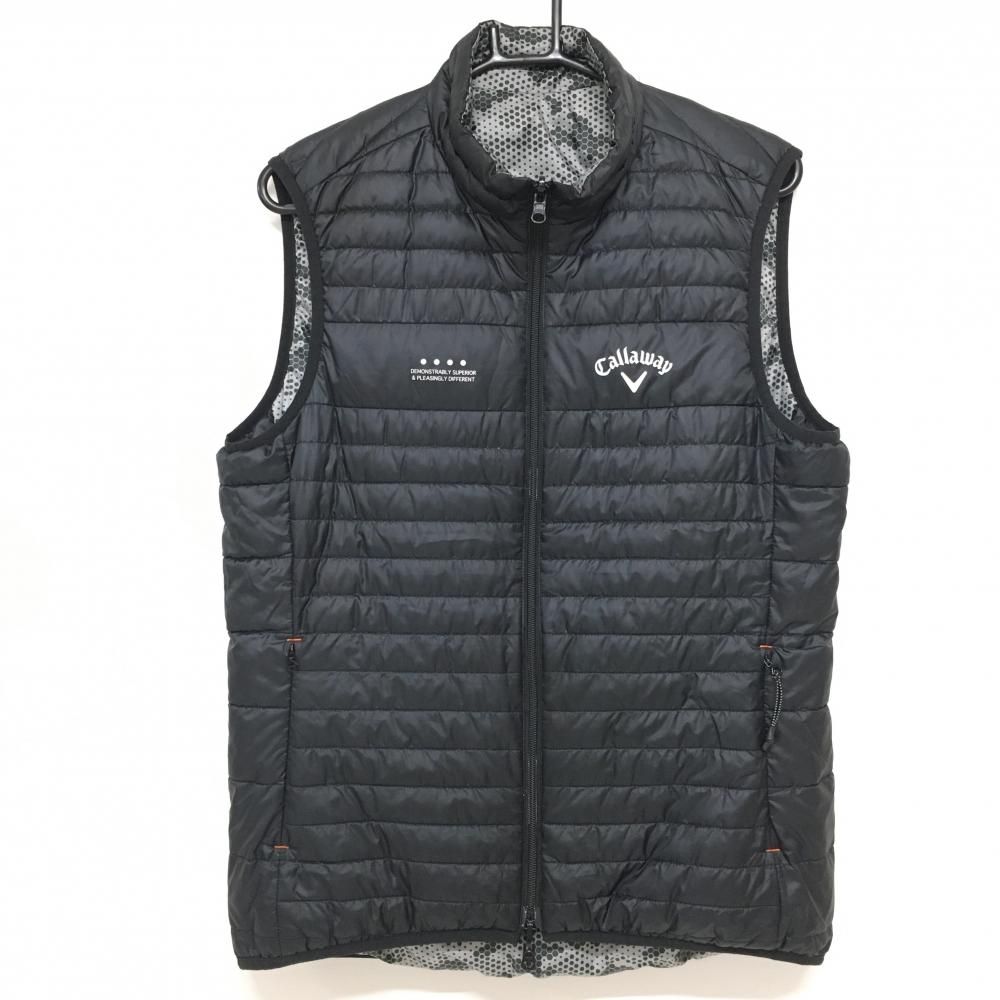 超 キャロウェイ リバーシブルダウンベスト グレー×黒 総柄 裏無地 メンズ L ゴルフウェア Callaway