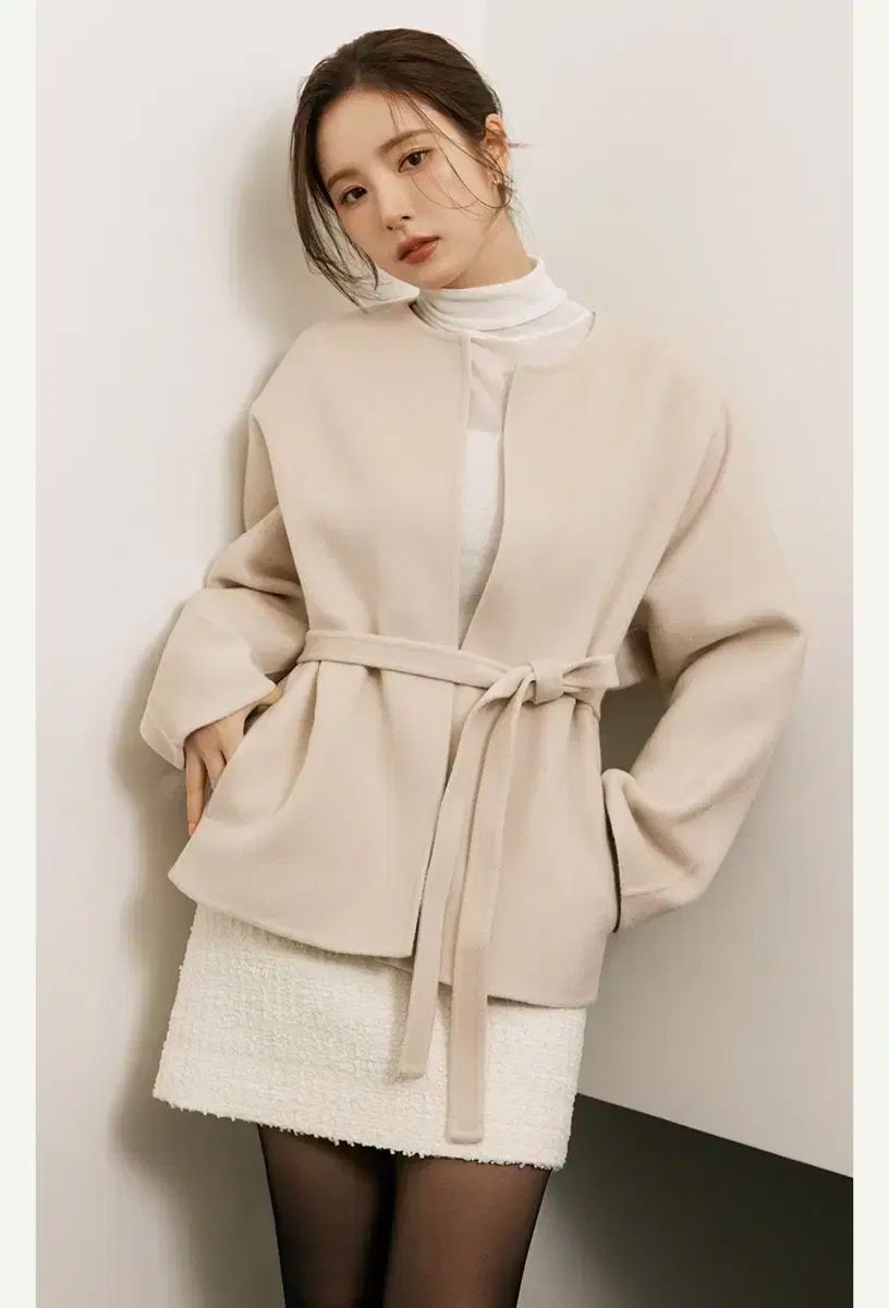 シエ SIE アデル ハンドメイド ハーフ コート クリームベージュ