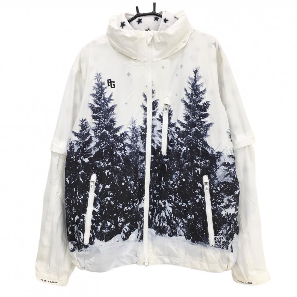 パーリーゲイツ 6 WAYジャケット 白 ネイビー フリース付 木 星柄 フード収納 袖着脱可 メンズ XL ゴルフウェア PEARLY GATES