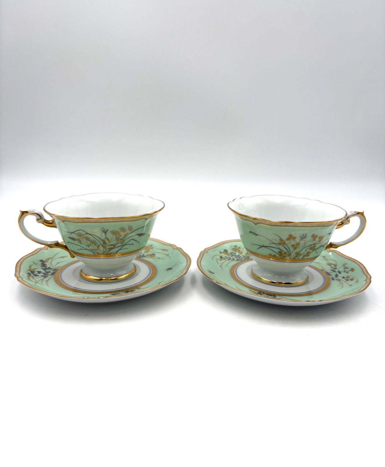 The Okura 大倉陶園 オークラ 蝶 鈴虫 草花 カップ&ソーサー 2客セット ペア