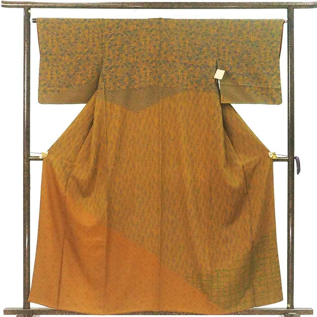 訪問着 身丈159 cm 裄65 前幅25 後幅30 袖丈47 袖幅33 レディース 袷 花柄 裄Mサイズ 秋冬春用 正絹 シルク ブラウン リメイク リユース リサイクル 呉服のきくや