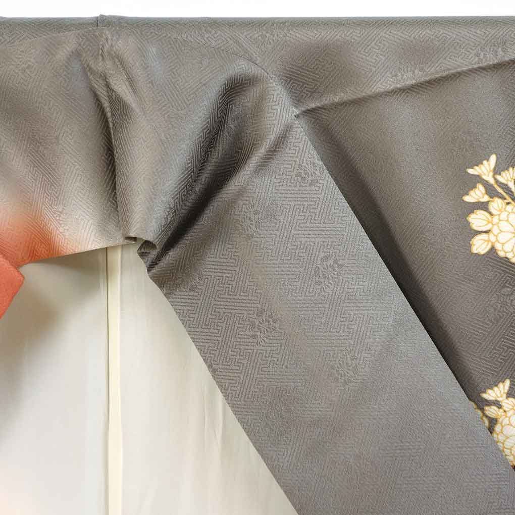  訪問着 身丈160 cm 裄64 前幅25 後幅29 袖丈49 袖幅33 レディース 袷 花柄 裄Mサイズ 秋冬春用 正絹 シルク ピンク やや難 リメイク リユース リサイクル 呉服のきくや 訪問着 付け下げ 着物