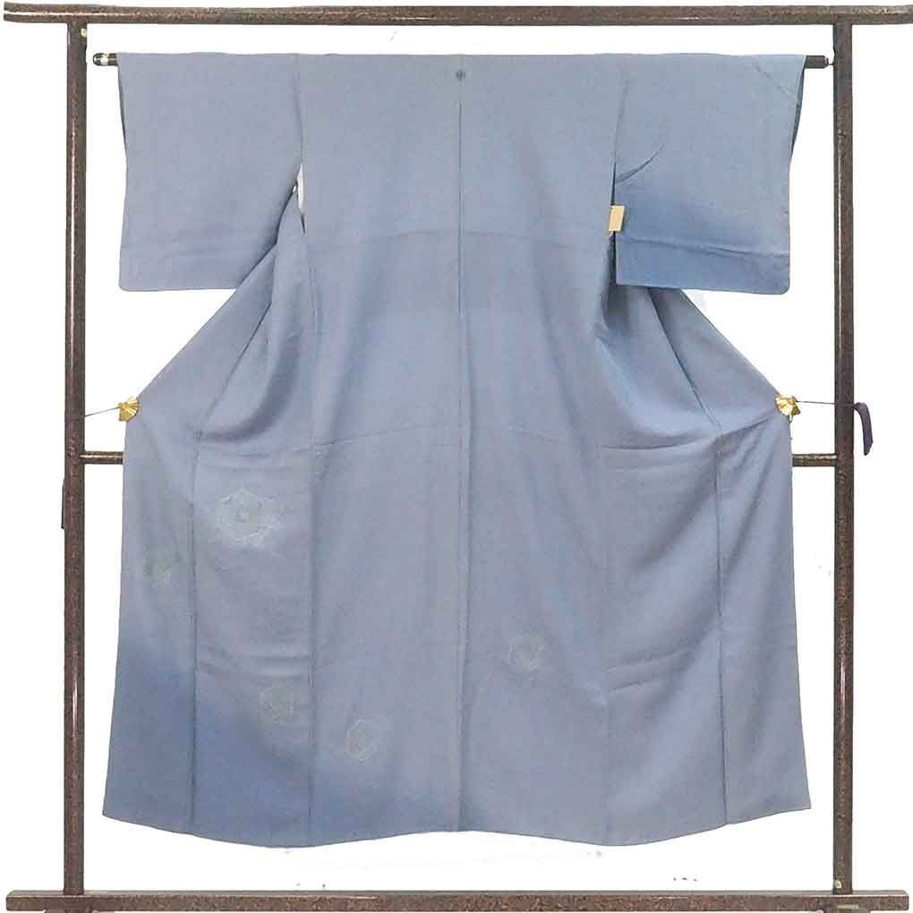 付下 身丈150 cm 裄62 前幅23 後幅29 袖丈46 袖幅32.5 レディース 袷 刺繍 裄Sサイズ 秋冬春用 正絹 シルク ブルー やや難 リメイク リユース リサイクル 呉服のきくや