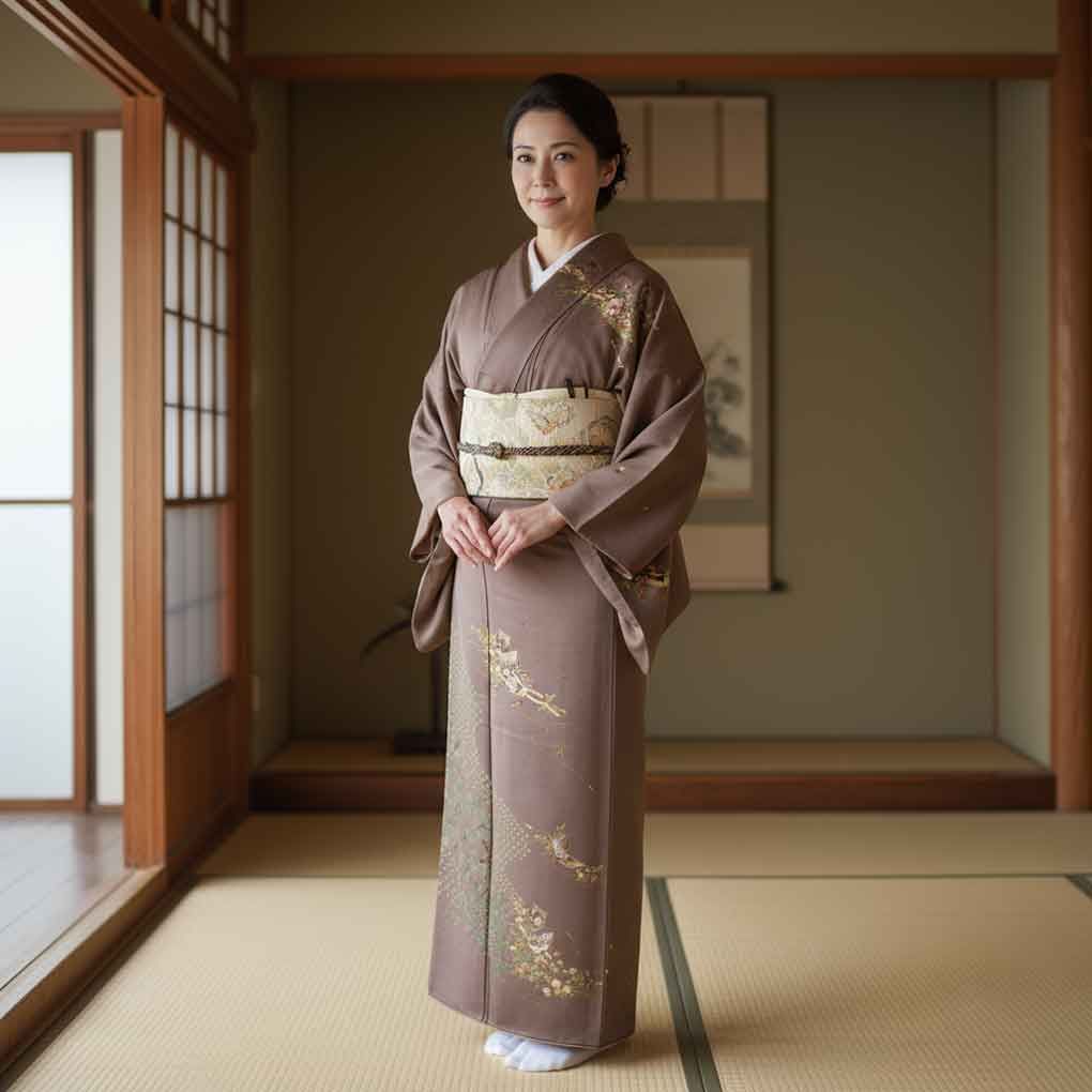  訪問着 身丈156 cm 裄66 前幅23 後幅30 袖丈45 袖幅32 レディース 袷 絞り 裄長 裄M-Lサイズ 秋冬春用 正絹 シルク ブラウン リメイク リユース リサイクル 呉服のきくや 訪問着 付け下げ 着物