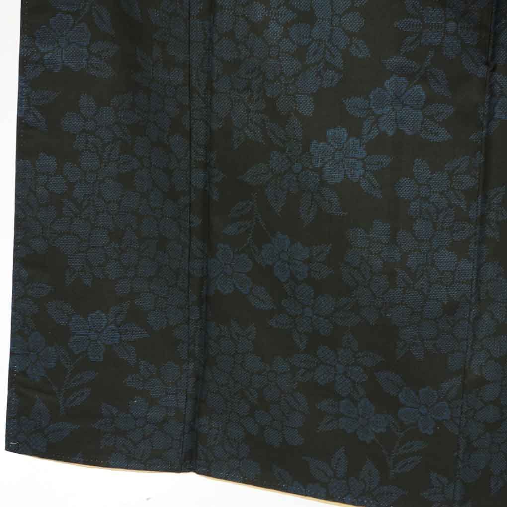 紬 身丈150 cm 裄63 前幅23 5 後幅28 袖丈49 袖幅33 レディース 袷 花柄 裄Mサイズ 秋冬春用 正絹 シルク ブラック やや難 リメイク リユース リサイクル 呉服のきくや