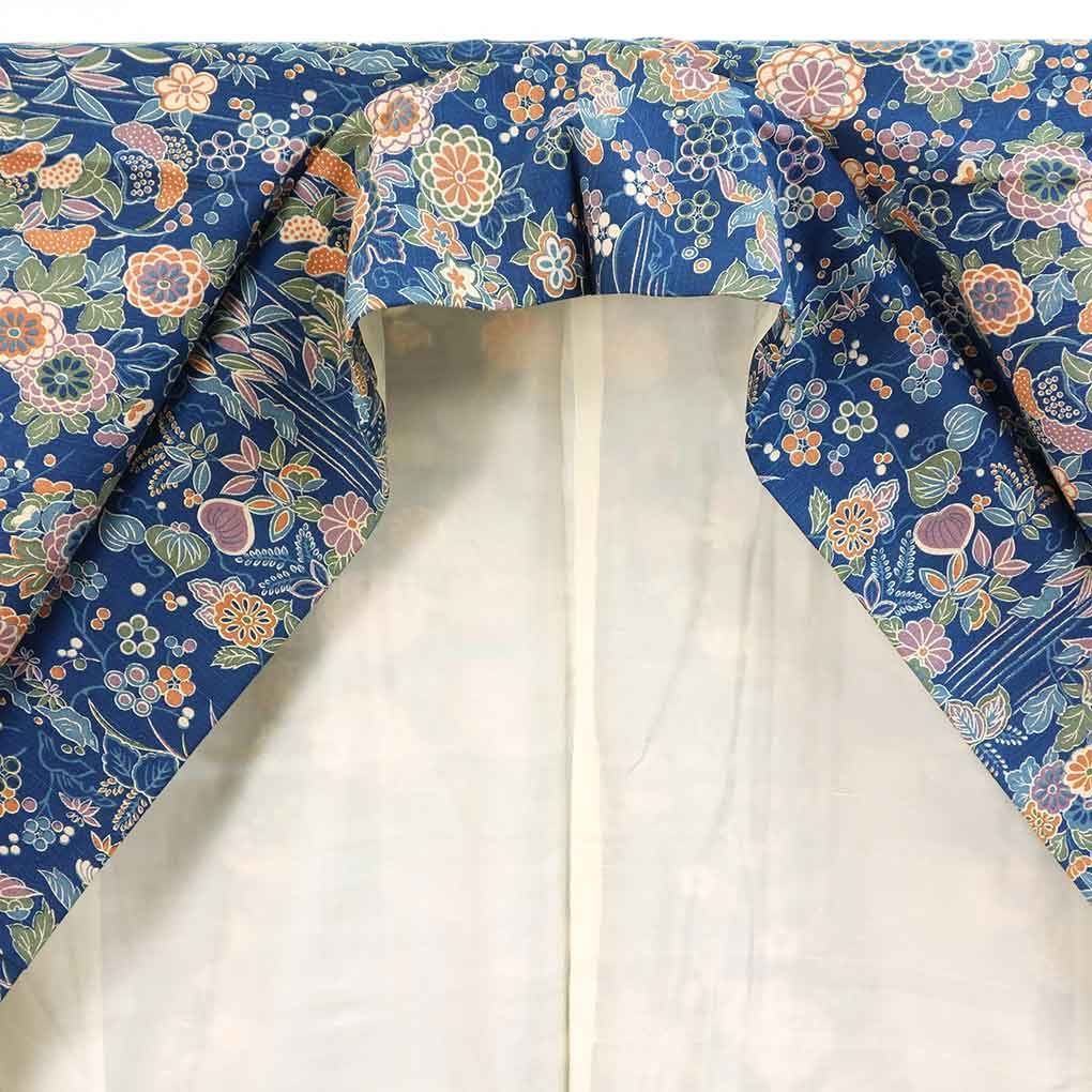  小紋 身丈155 cm 裄65 前幅22.5 後幅29.5 袖丈49 袖幅33 レディース 袷 花柄 裄Mサイズ 秋冬春用 正絹 シルク ネイビー リメイク リユース リサイクル 呉服のきくや 小紋 着物