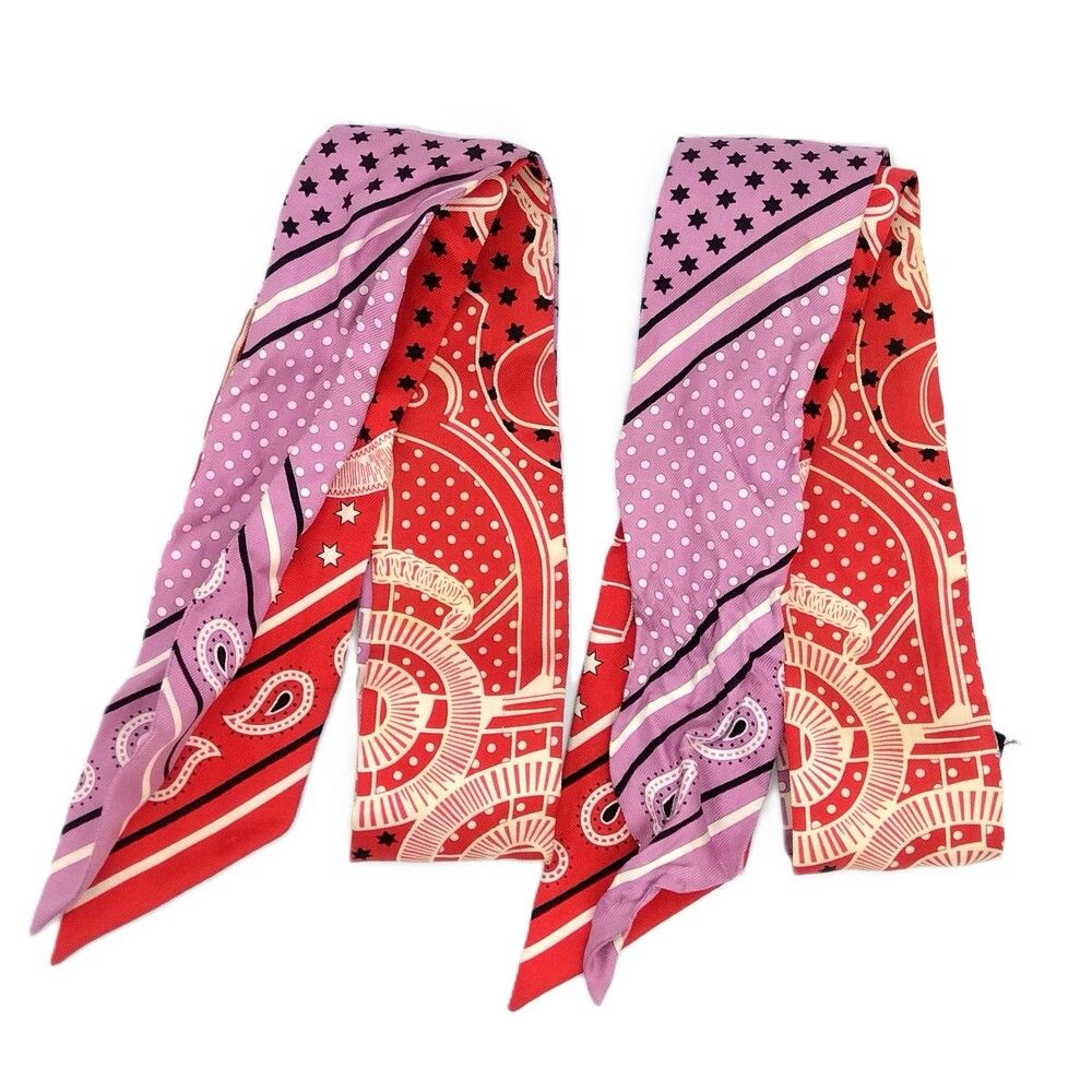 エルメス HERMES ツイリー エプロン ドール カット パルム×ホワイト×ルージュ 2016年秋冬 スカーフ シルク 87cm レッド