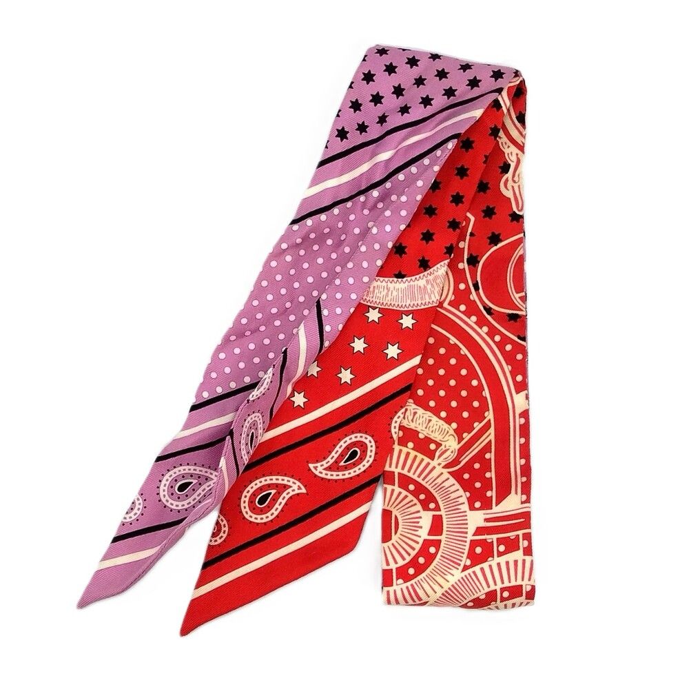 エルメス HERMES ツイリー エプロン ドール カット パルム×ホワイト×ルージュ 2016年秋冬 スカーフ シルク 87 cm レッド