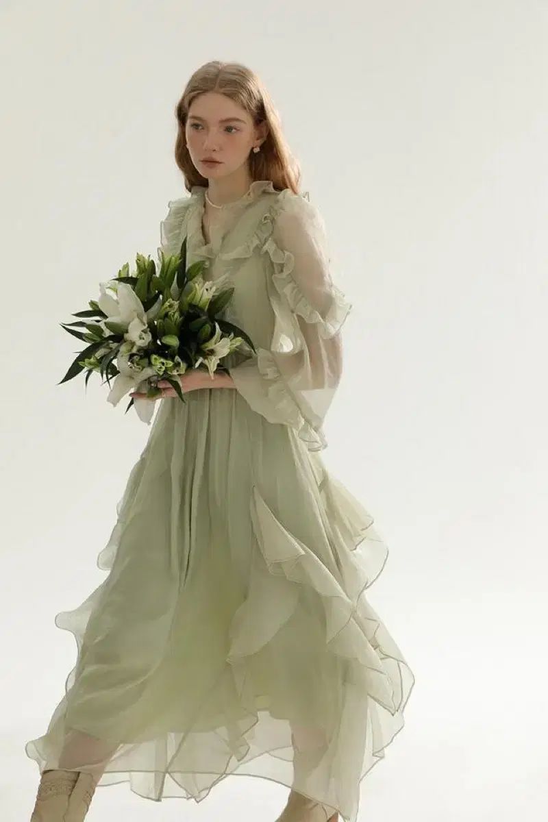 Mサイズ シンスゼン ネイチャー フリル ロング丈ワンピース フリル シフォン ロング丈ワンピース