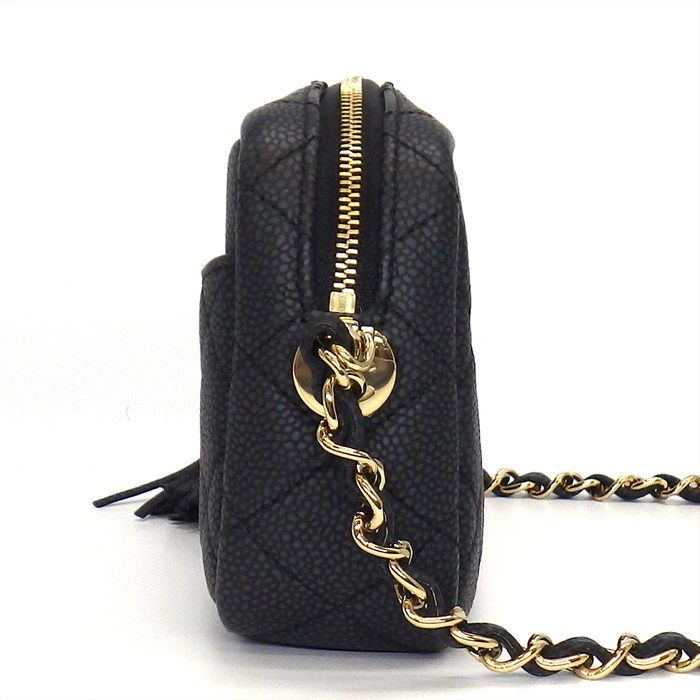 小説 シャネル CHANEL チェーンショルダーバッグ マトラッセ カメラバッグ A57719 ブラック キャビアスキン ゴールド金具