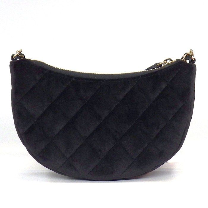 シャネル CHANEL チェーンショルダーバッグ マトラッセ ハーフムーン 2025イヤーズギフト ブラック ベロア レザー ゴールド金具