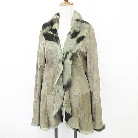 Fairy コート ムートンパッチワーク 羽織 ショール ラビット 緑 グリーン L