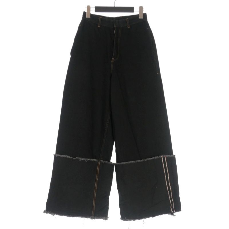 リヴィンストーン LIVINGTONE DOLK Turn up long ハイウエスト ワイドデニム ジーンズ 36 ブラック 黒 LT-DOLK-04