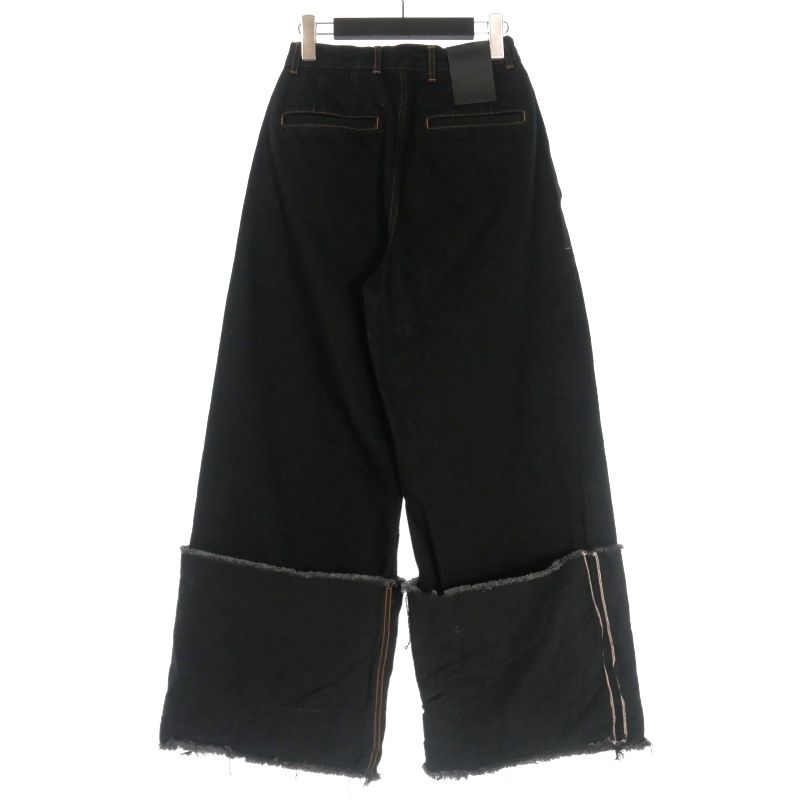 リヴィンストーン LIVINGTONE DOLK Turn up long ハイウエスト ワイドデニム ジーンズ 36 ブラック 黒 LT-DOLK-04