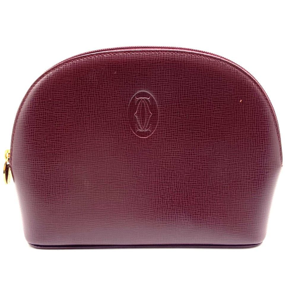 カルティエ Cartier マストライン 化粧ポーチ レザー ボルドー レッド系 金具ゴールド コスメ 006481