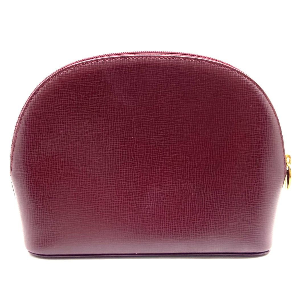 カルティエ Cartier マストライン 化粧ポーチ レザー ボルドー レッド系 金具ゴールド コスメ 006481