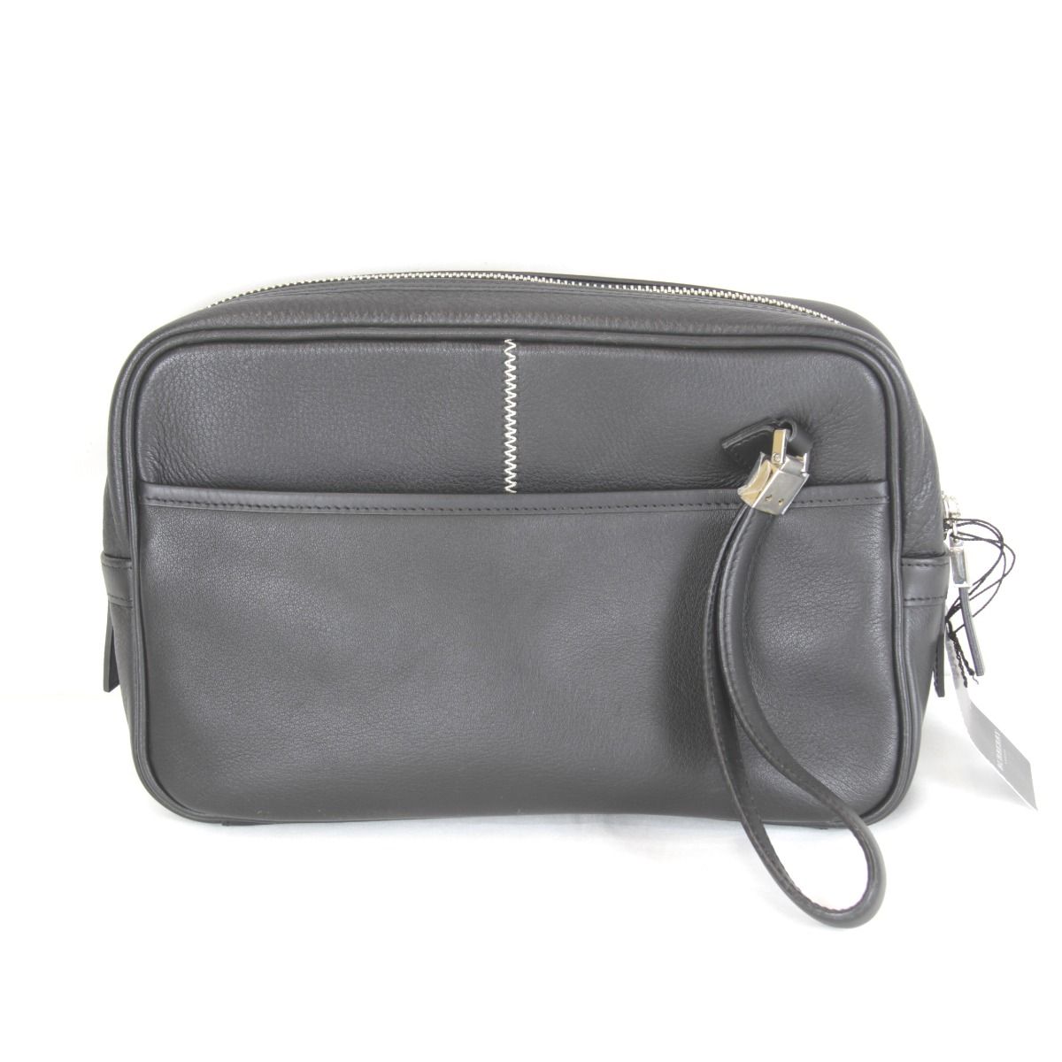 バーバリー ステッチ クラッチバッグ セカンドバッグ レザー コットン ブラック