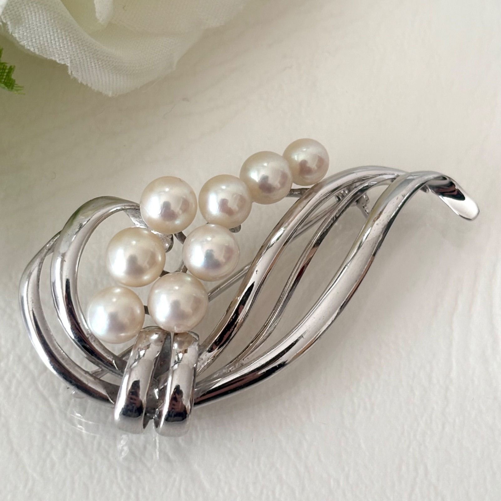 285 ミキモト シルバー パール ブローチ