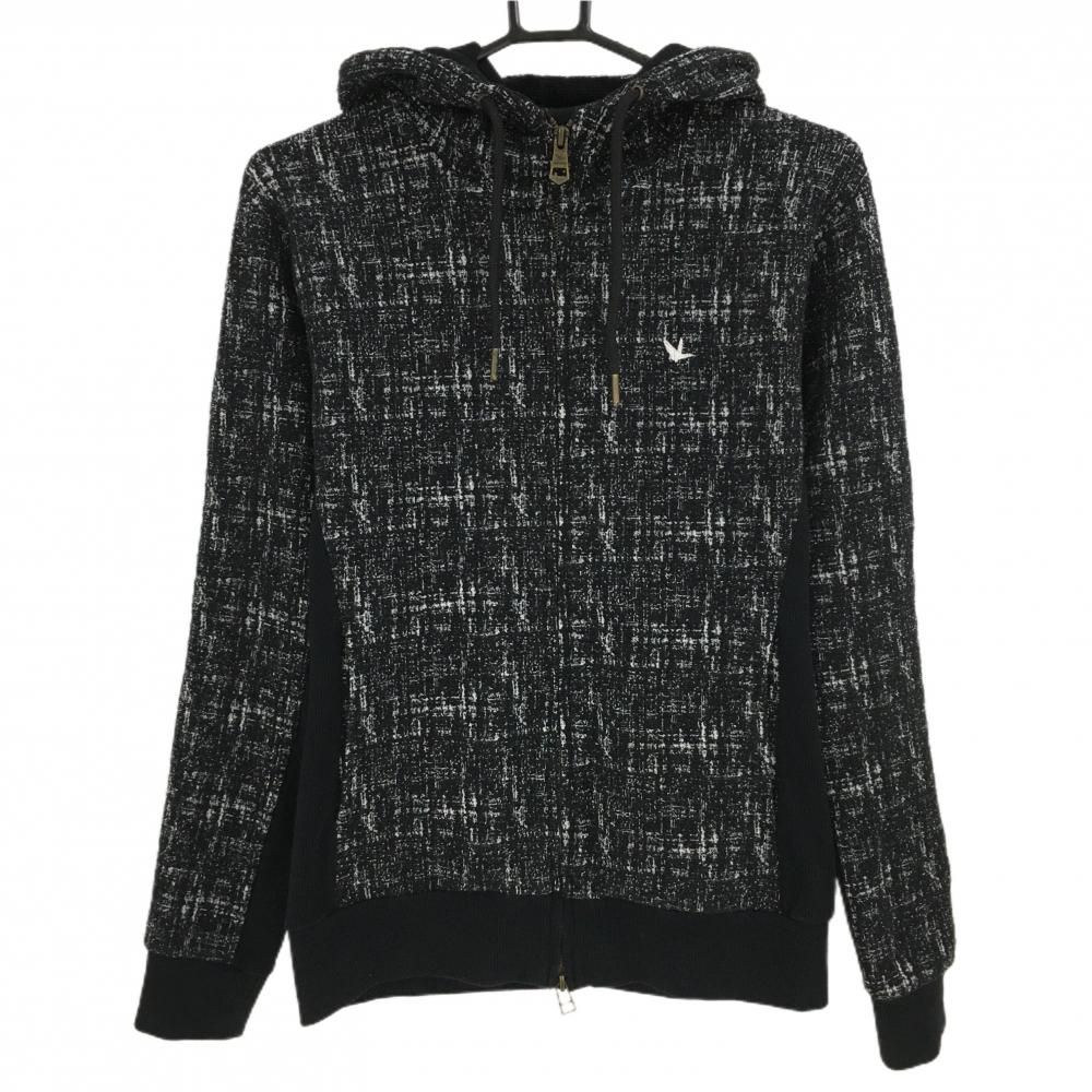 超 ウノピゥウノウグァーレトレリラックス ジップパーカー 黒×白 ツイード メンズ M ゴルフウェア 1PIU1UGUALE3 RELAX