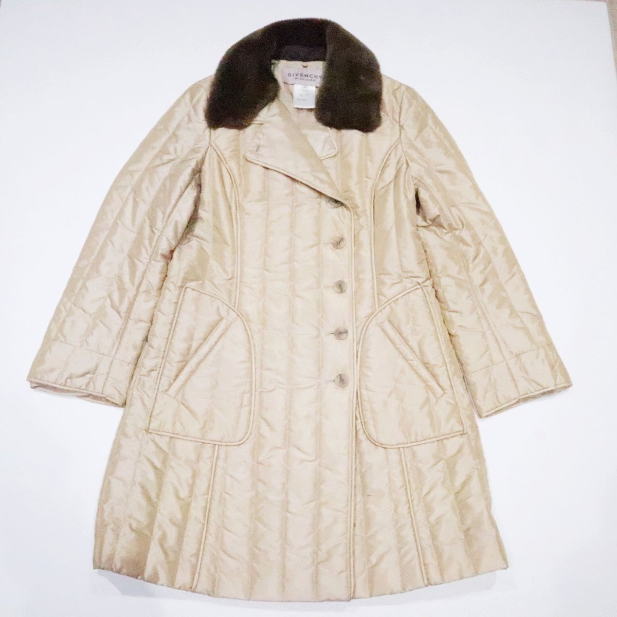GIVENCHY ジバンシー フェイクファー ナイロン ポリエステル キュプラ アクリル ロングコート 42 ゴールド ブラウン K11-k015