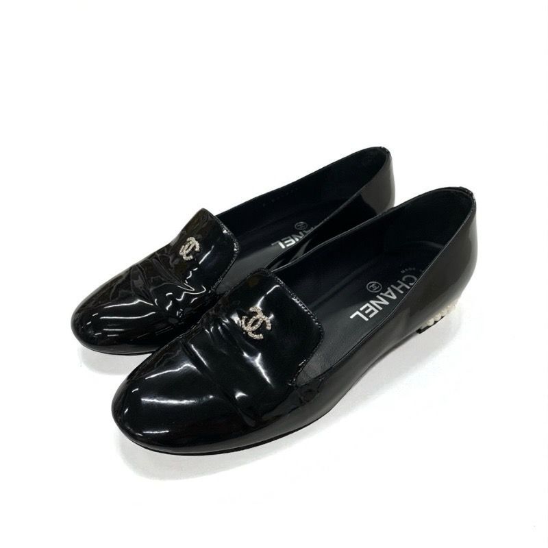 シャネル CHANEL フラットシューズ 靴 シューズ パテント ブラック 黒 パール ココマーク オペラシューズ ローファー