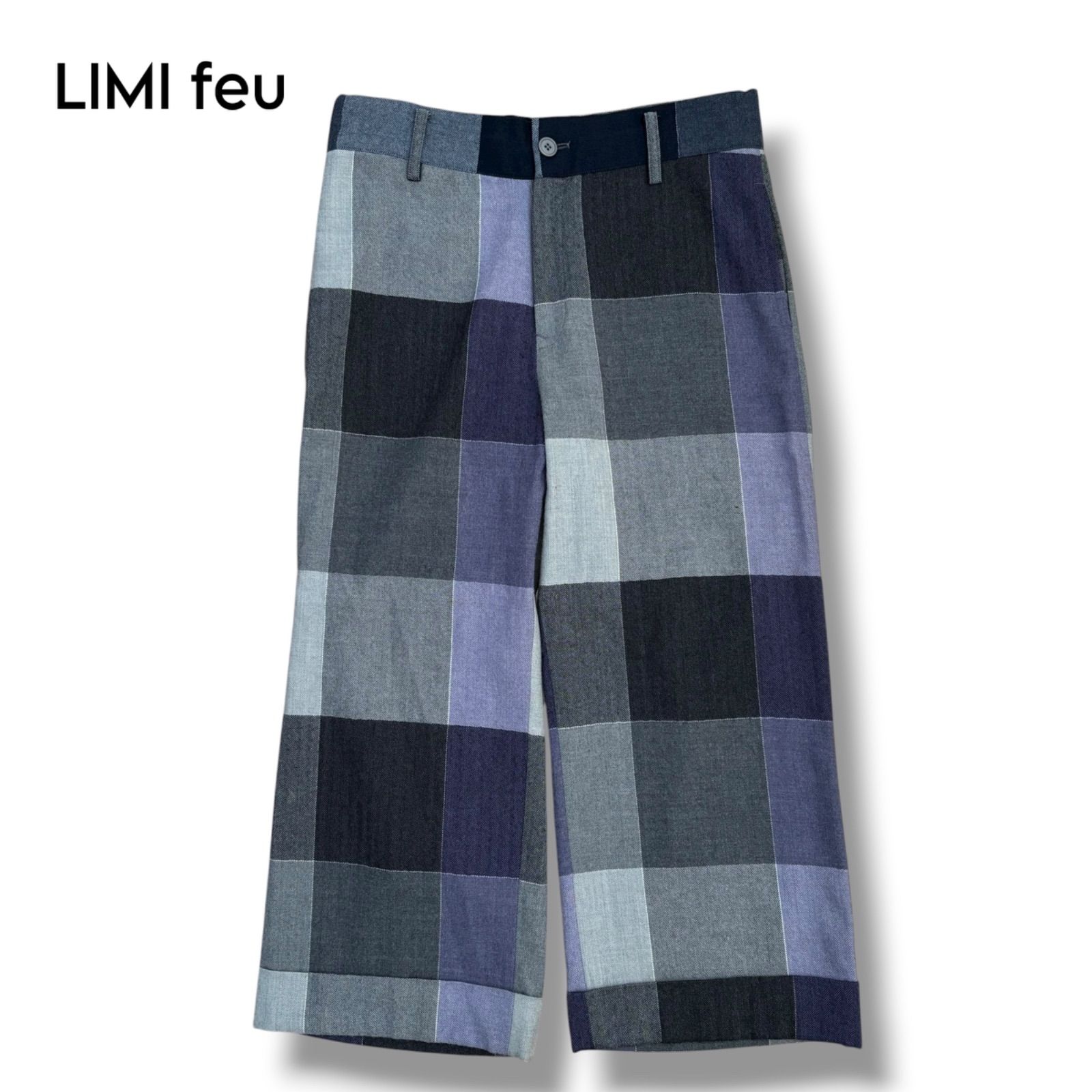 LIMI feu DRAWSTRING BLOCK CHECK PANTS S