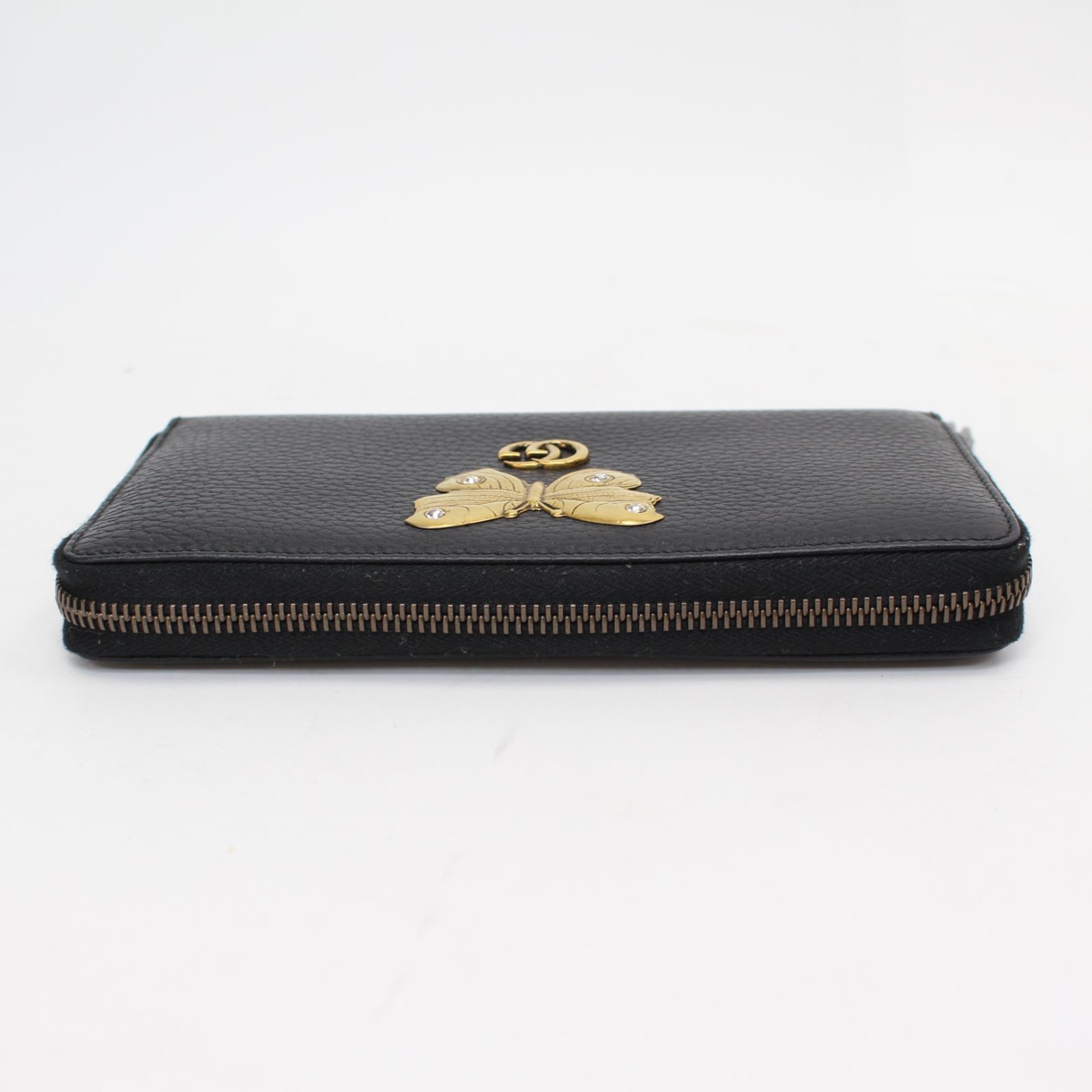  651 GUCCI グッチ GG マーモント ラウンドファスナー 長財布 蝶々 バタフライ チョウ レザー ラインストーン ブラック 黒 長財布 小物