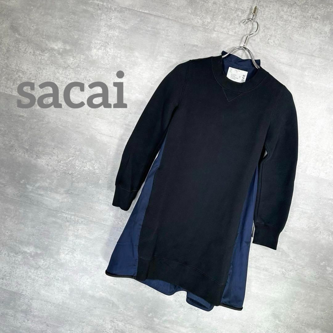 sacai 切り替えワンピース sacai - サカイ sacai プリーツ切り替え 配色 ワンピース ハイネック
