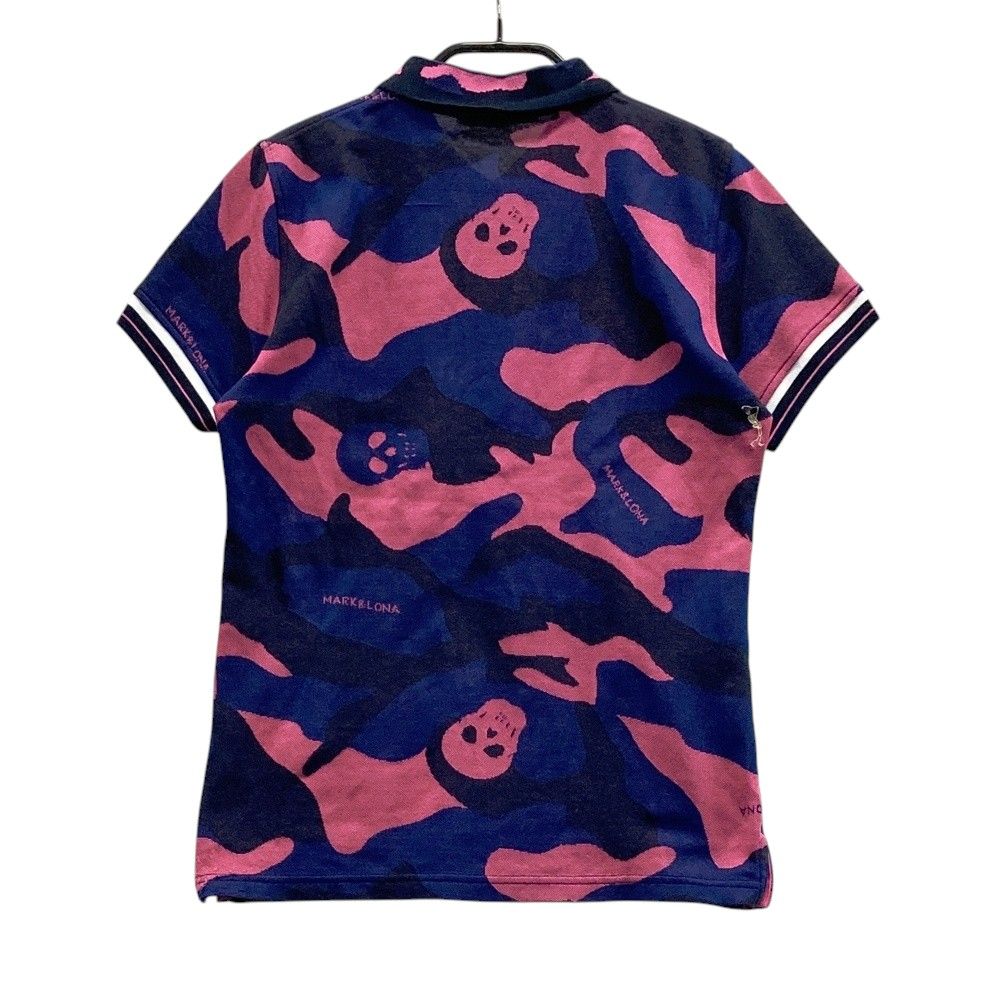 サイズ S MARK-LONA マークアンドロナ ストーンスカル 半袖ポロシャツ 迷彩 カモフラ柄 ネイビー系 ゴルフウェア レディース ストスト