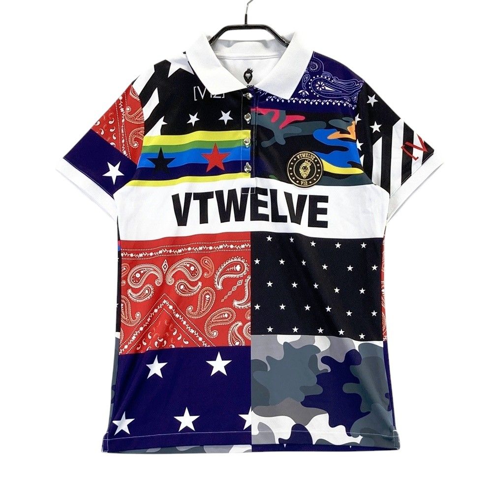 サイズ：2 V12 ヴィトゥエルヴ 半袖ポロシャツ 総柄 ブラック系