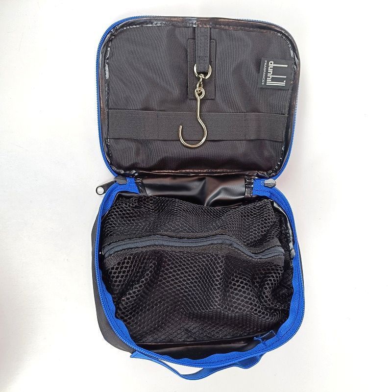 レア美品 dunhill ダンヒル トラベルポーチ ブラック×ブルー ナイロン