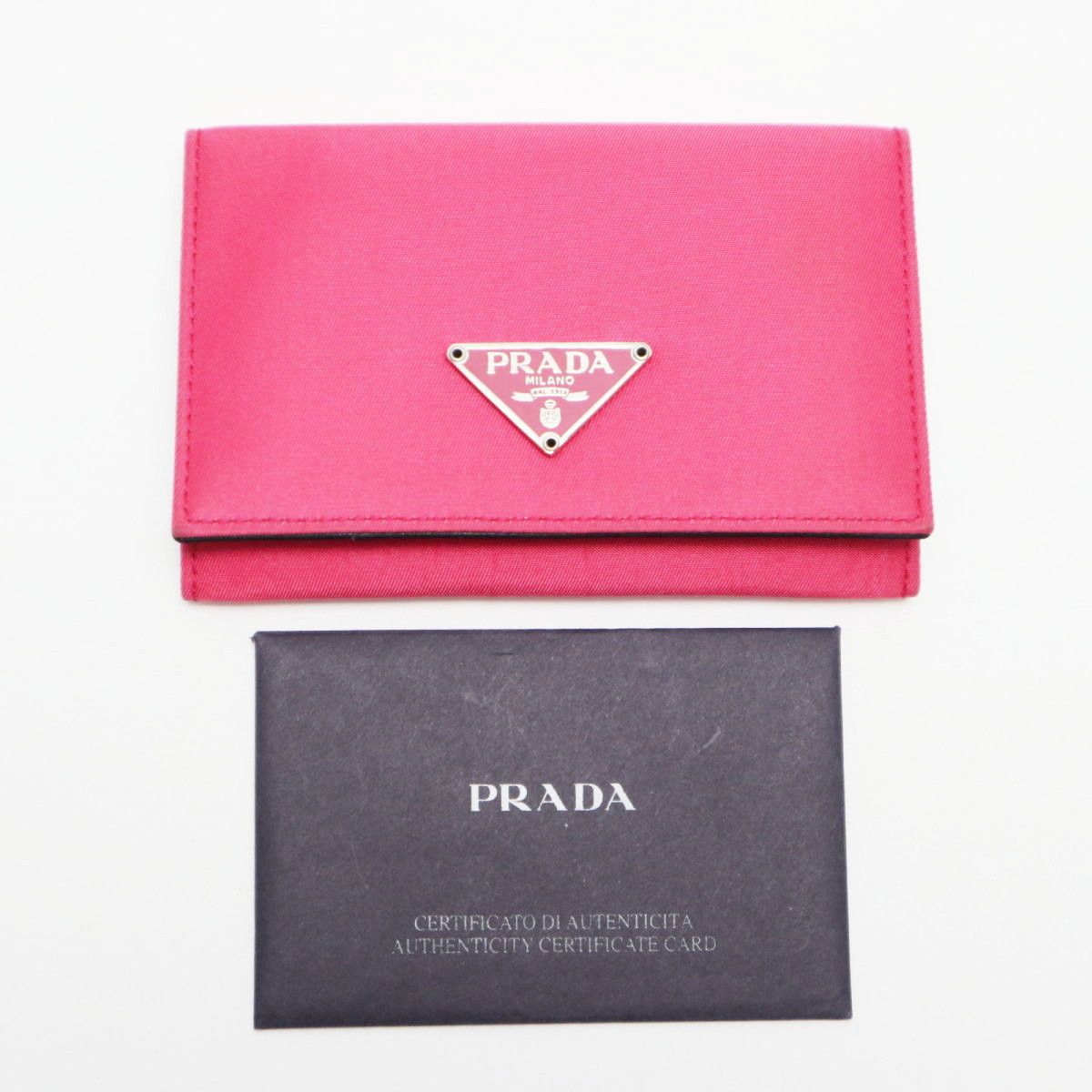  PRADA プラダ ロゴプレート ナイロン レザー カードケース 名刺入れ M 504 ピンク ブラック K 11-k 010 名刺入れ 小物