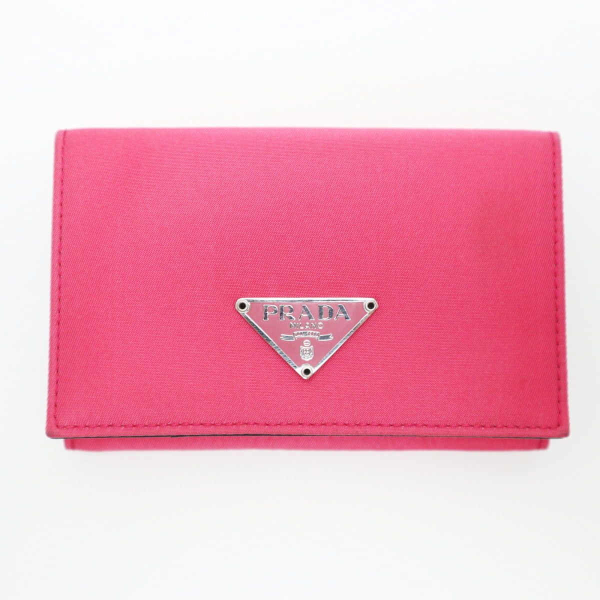 PRADA プラダ ロゴプレート ナイロン レザー カードケース 名刺入れ M504 ピンク ブラック K11-k010