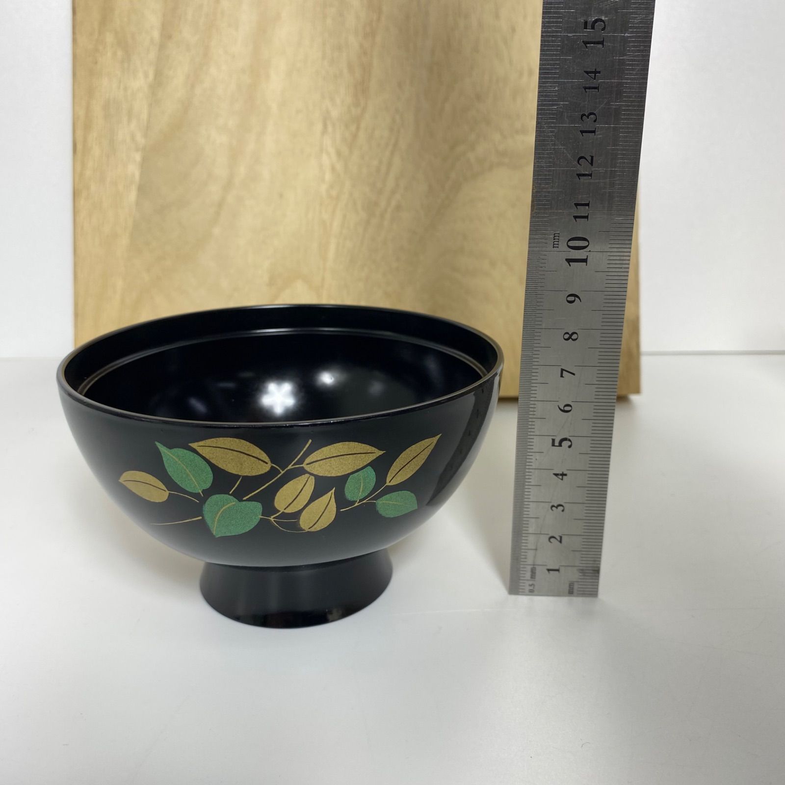会津塗 華塗り 吸物椀 5客セット 木製漆器 共箱入り 金蒔絵 花文様 黒