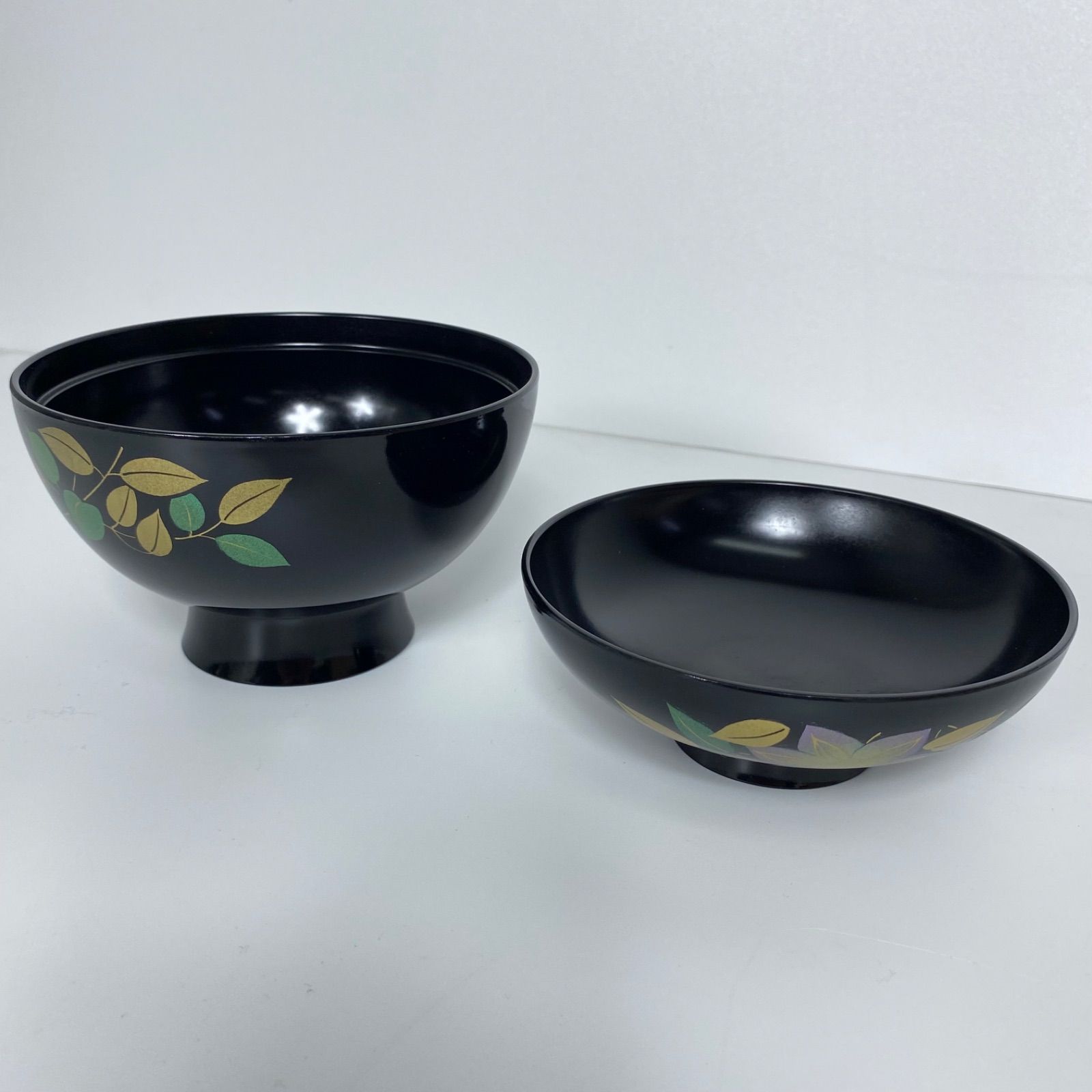 会津塗 華塗り 吸物椀 5客セット 木製漆器 共箱入り 金蒔絵 花文様 黒