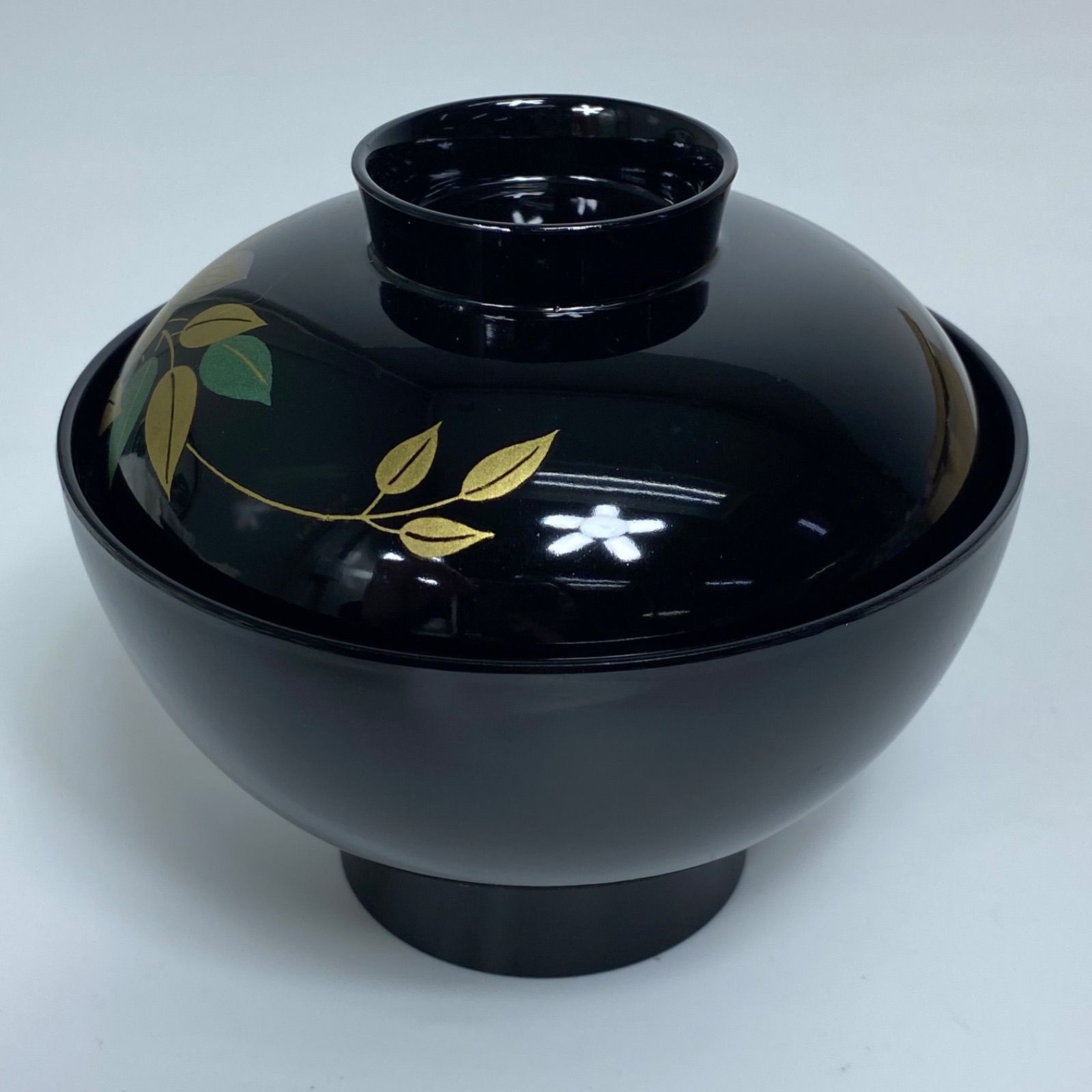 会津塗 華塗り 吸物椀 5客セット 木製漆器 共箱入り 金蒔絵 花文様 黒