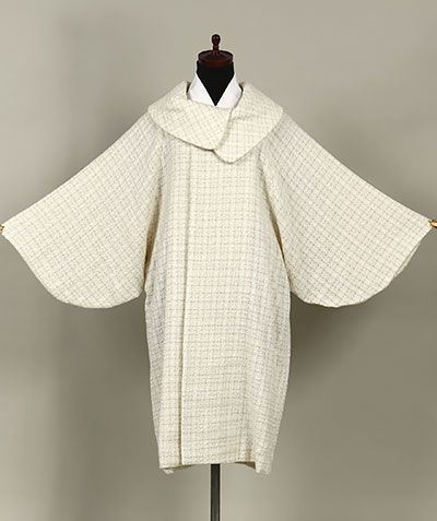 eha3336 ファンシー ツイード ロール衿 和装用 ロングコート 白色