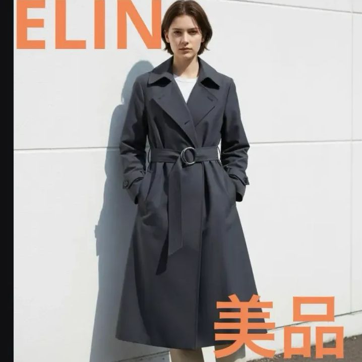 エリン ELINトレンチコート ベルテッドコートロングコートネイビー36