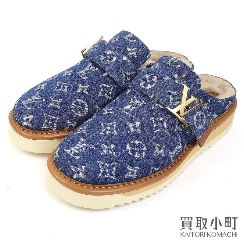 ～11 27まで ルイヴィトン LOUIS VUITTON 1 A 81 GD コージーライン ミュール モノグラムデニム ムートン イージー スリッポン シューズ