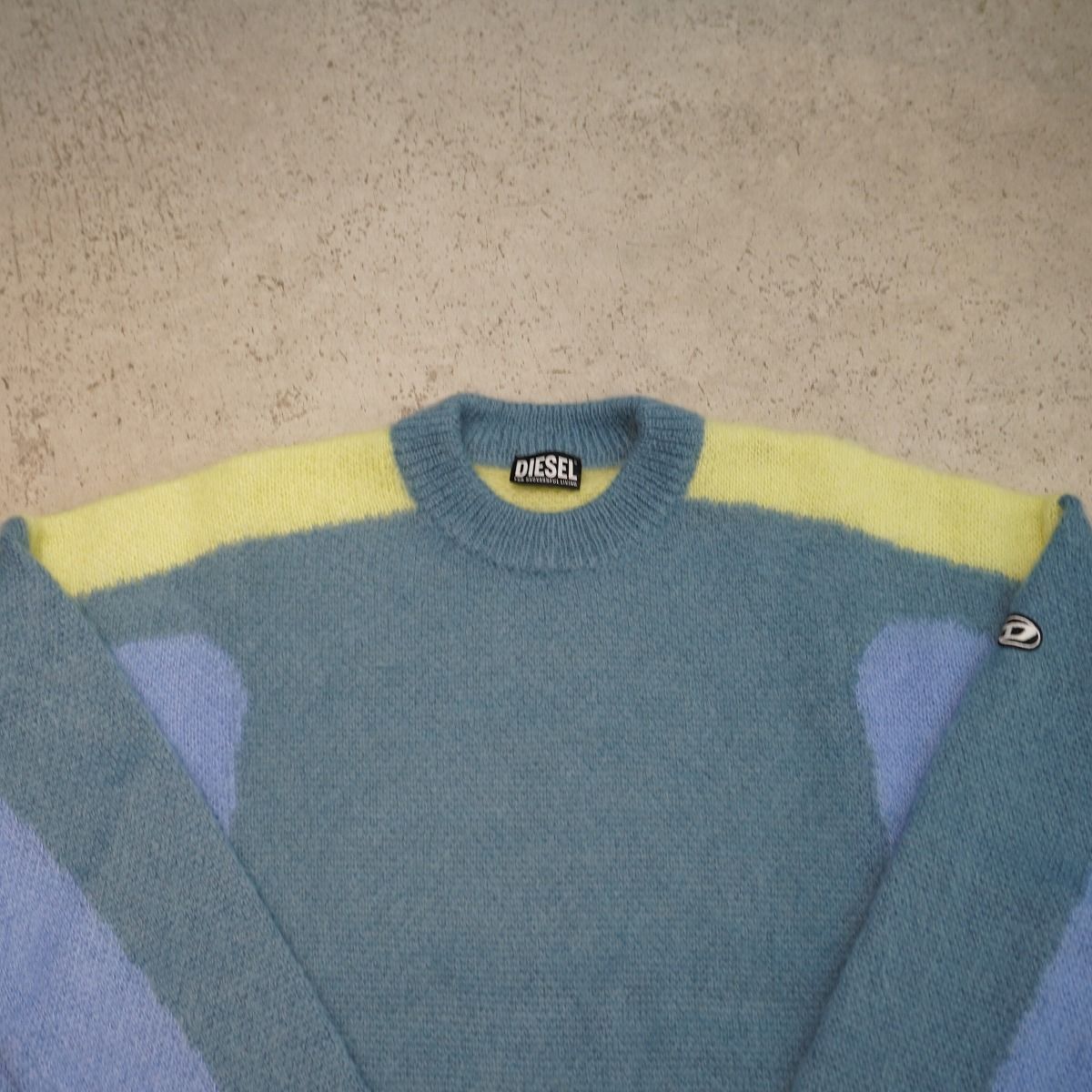 DIESEL モヘアニット　セーター ディーゼル Dロゴ モヘア ニット セーター パネルカラー XL相当 秋冬