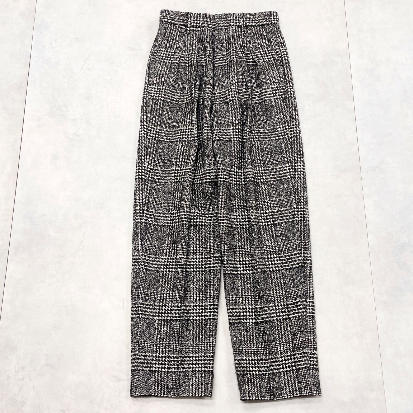 アキラナカ 2025 AW ワイドパンツ ツイード グレンチェック柄 コットン ウール ブラウン レディース 2
