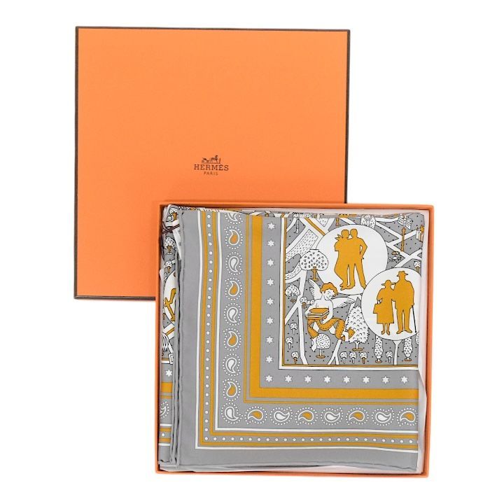 エルメス HERMES スカーフ カレ 55 シルク 100% LES AMOUREUX DE PARIS