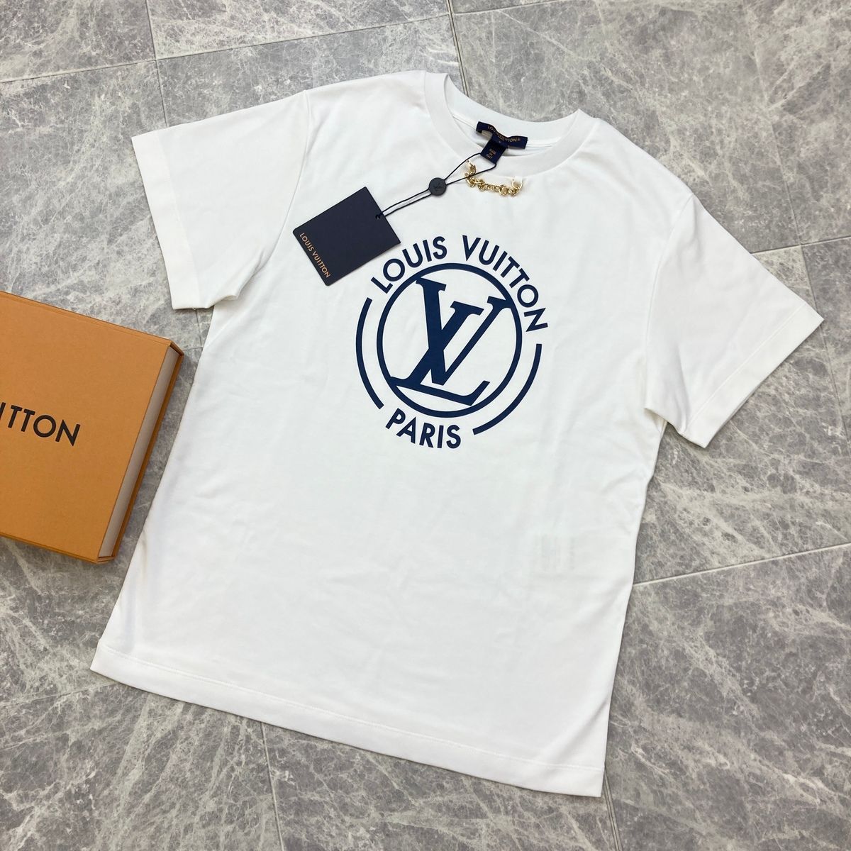 LOUIS VUITTON ルイヴィトン フロックド LV Tシャツ S 半袖Tシャツ 1AHEOW レディース コットン ブルー