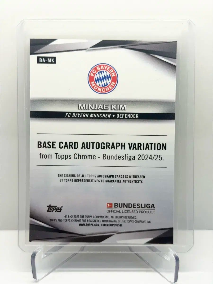 TOPPS トップス クロム 金 玟哉 キム ミンジェ FCバイエルン ミュンヘン オート サインカード