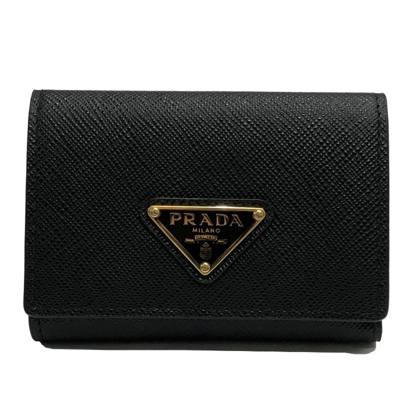 PRADA プラダ トライアングルロゴ 三つ折り財布 1 MH 042 ブラック サフィアーノレザー レディース 財布